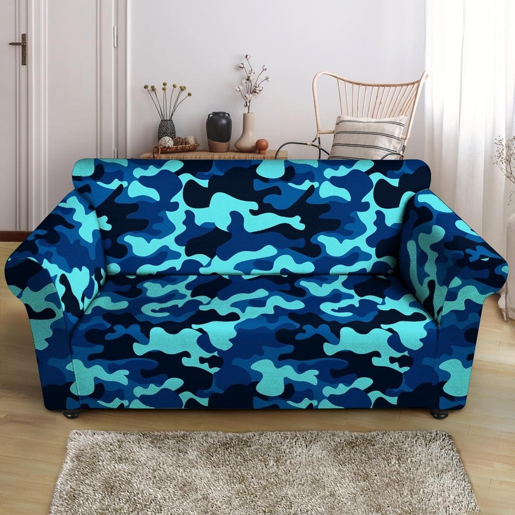 Blue Camoflage Print Loveseat Cover-grizzshop