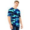 Blue Camoflage Print Men T Shirt-grizzshop