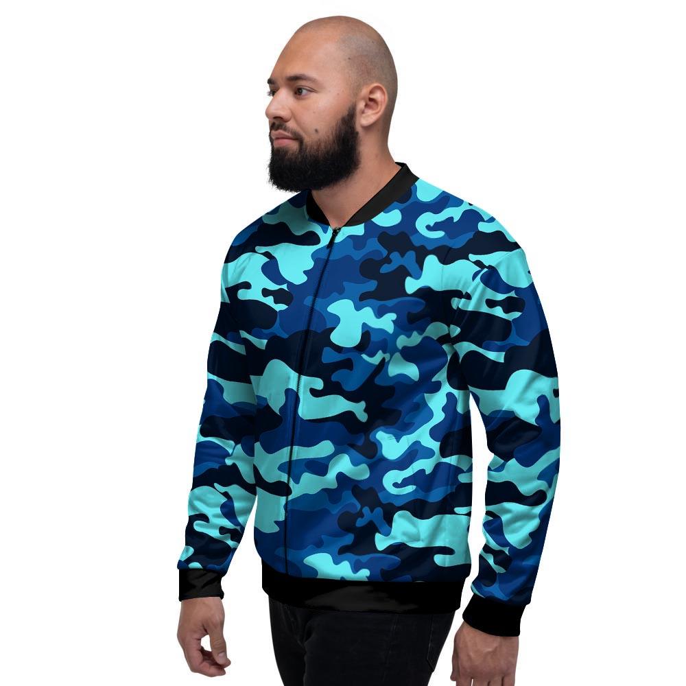 Blue Camoflage Print Men's Bomber Jacket-grizzshop