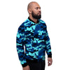 Blue Camoflage Print Men's Bomber Jacket-grizzshop