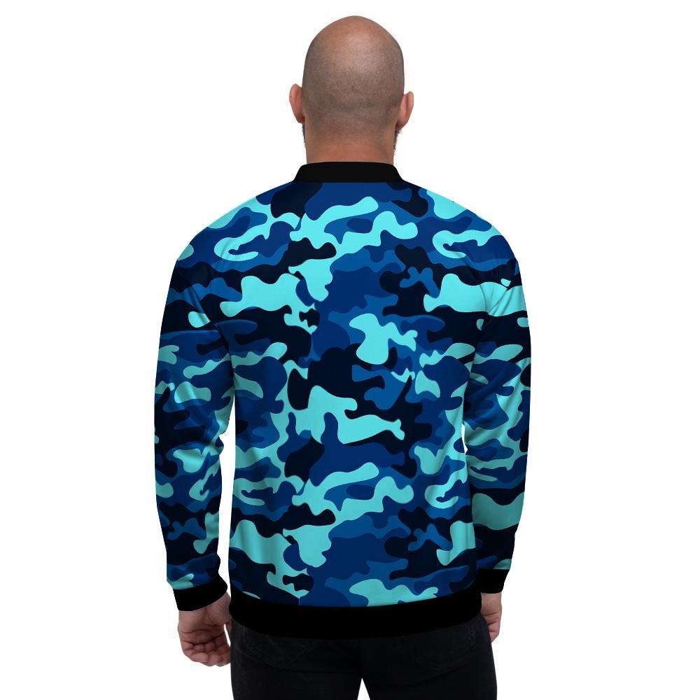 Blue Camoflage Print Men's Bomber Jacket-grizzshop