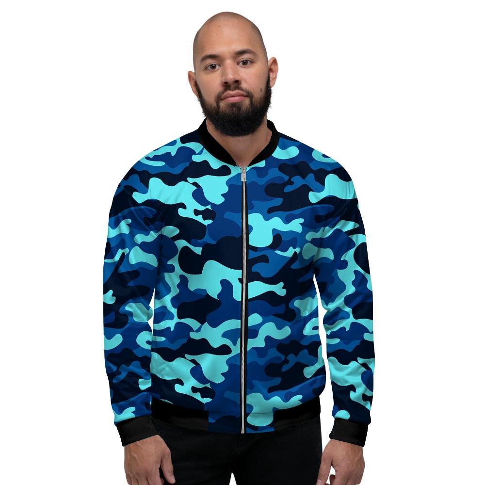 Blue Camoflage Print Men's Bomber Jacket-grizzshop