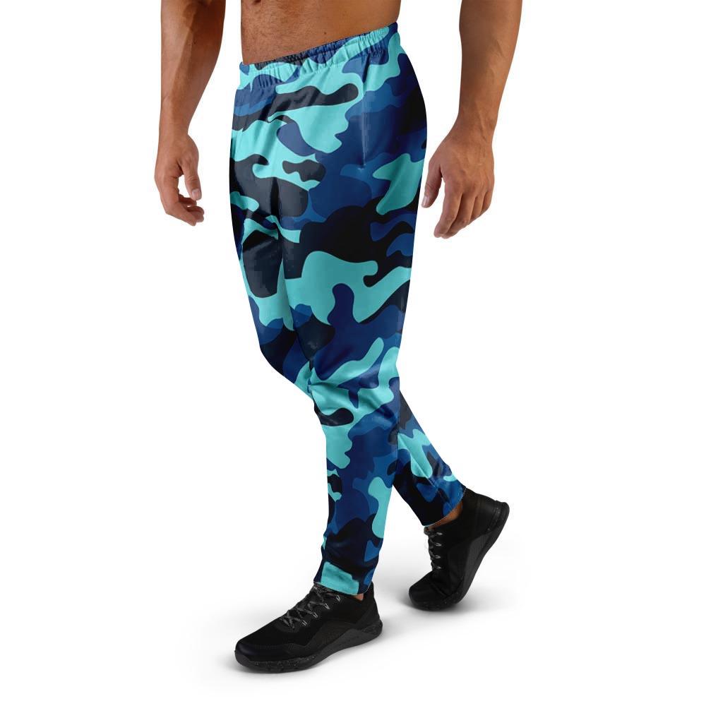 Blue Camoflage Print Men's Joggers-grizzshop