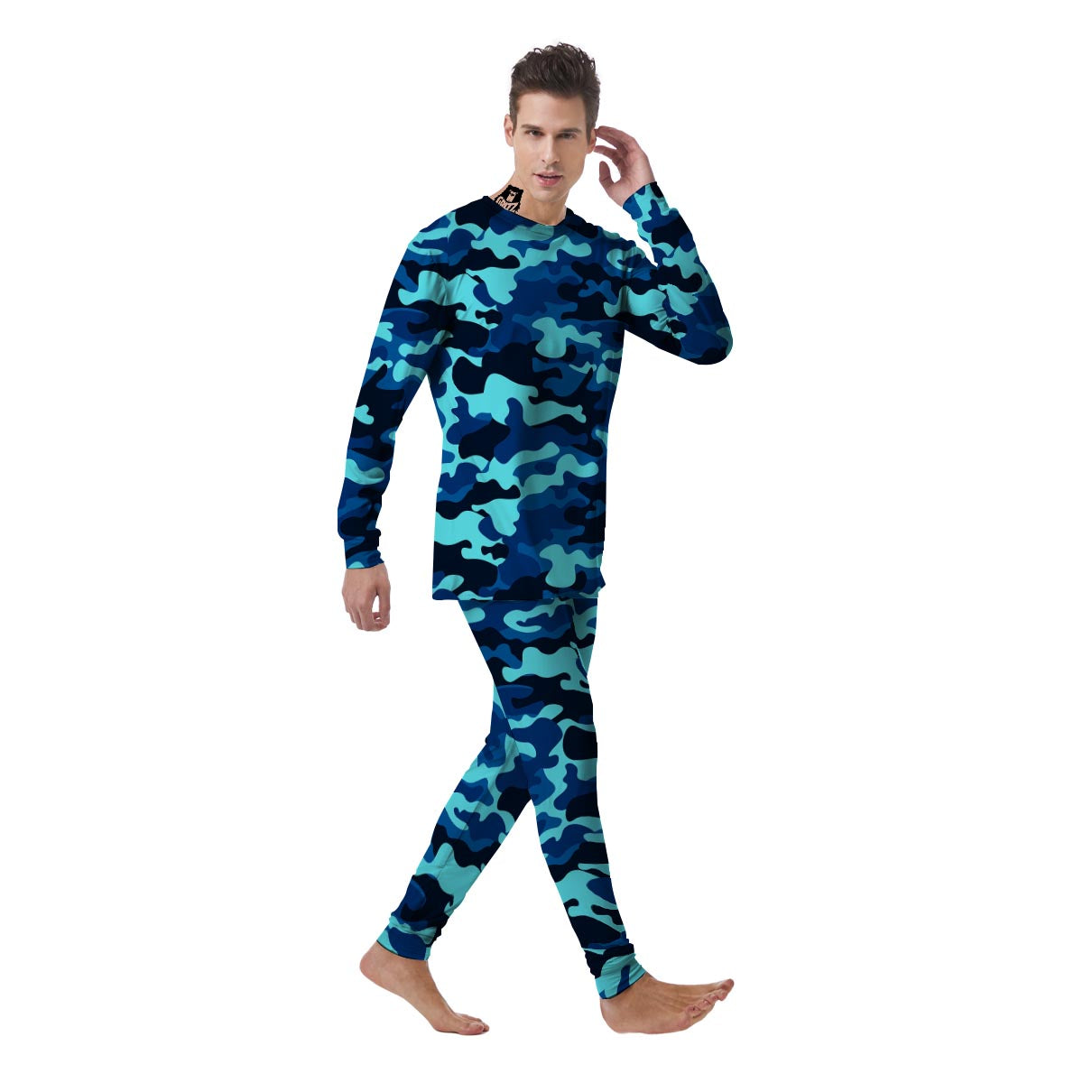 Blue Camoflage Print Men's Pajamas-grizzshop