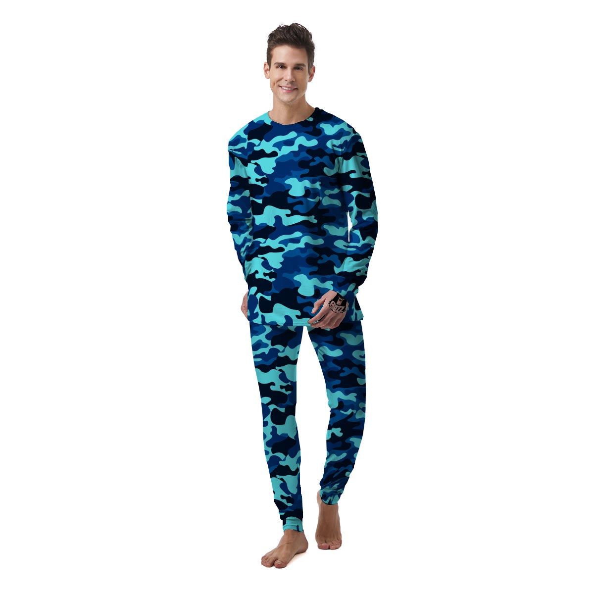 Blue Camoflage Print Men's Pajamas-grizzshop