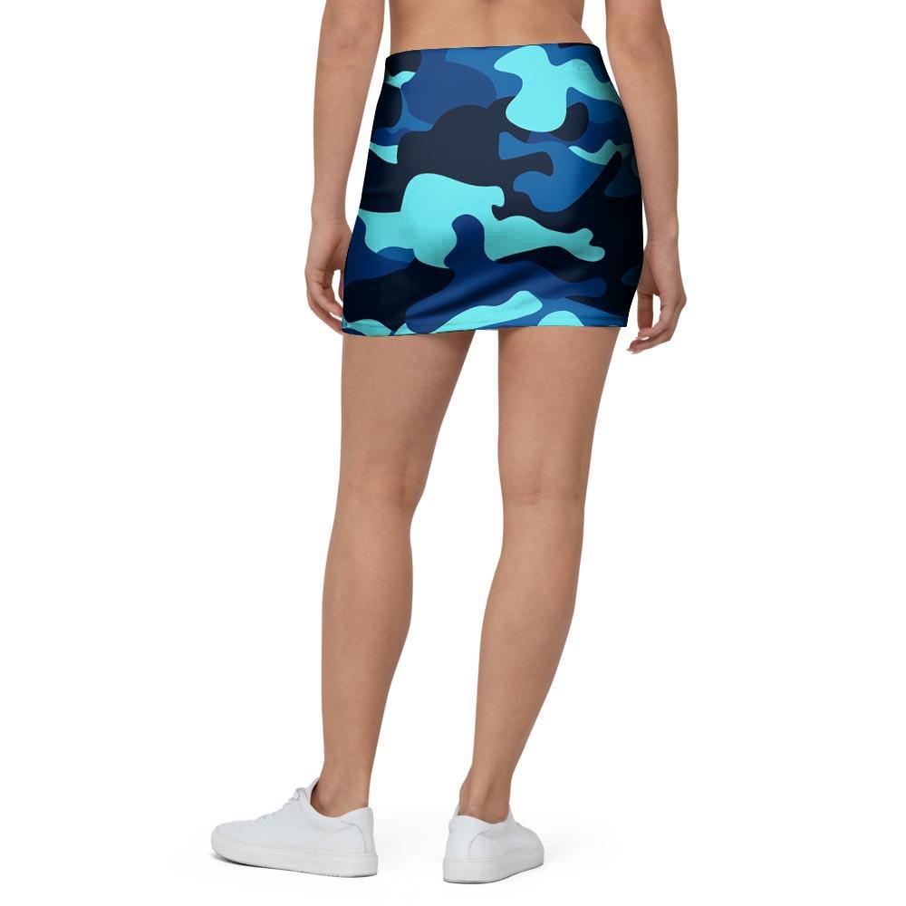 Blue Camoflage Print Mini Skirt-grizzshop