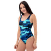 Blue Camoflage Print One Piece Swimsuite-grizzshop