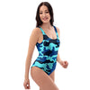 Blue Camoflage Print One Piece Swimsuite-grizzshop