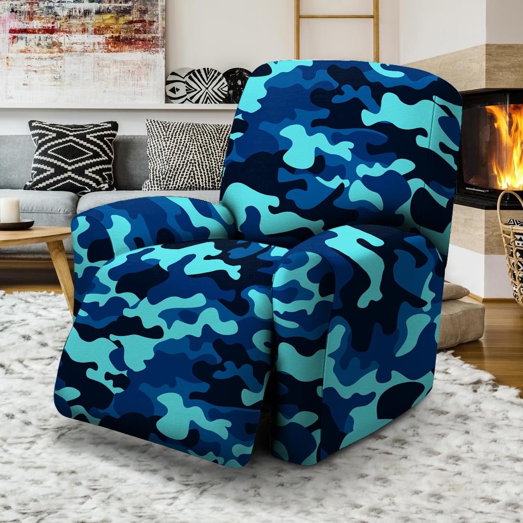 Blue Camoflage Print Recliner Cover-grizzshop