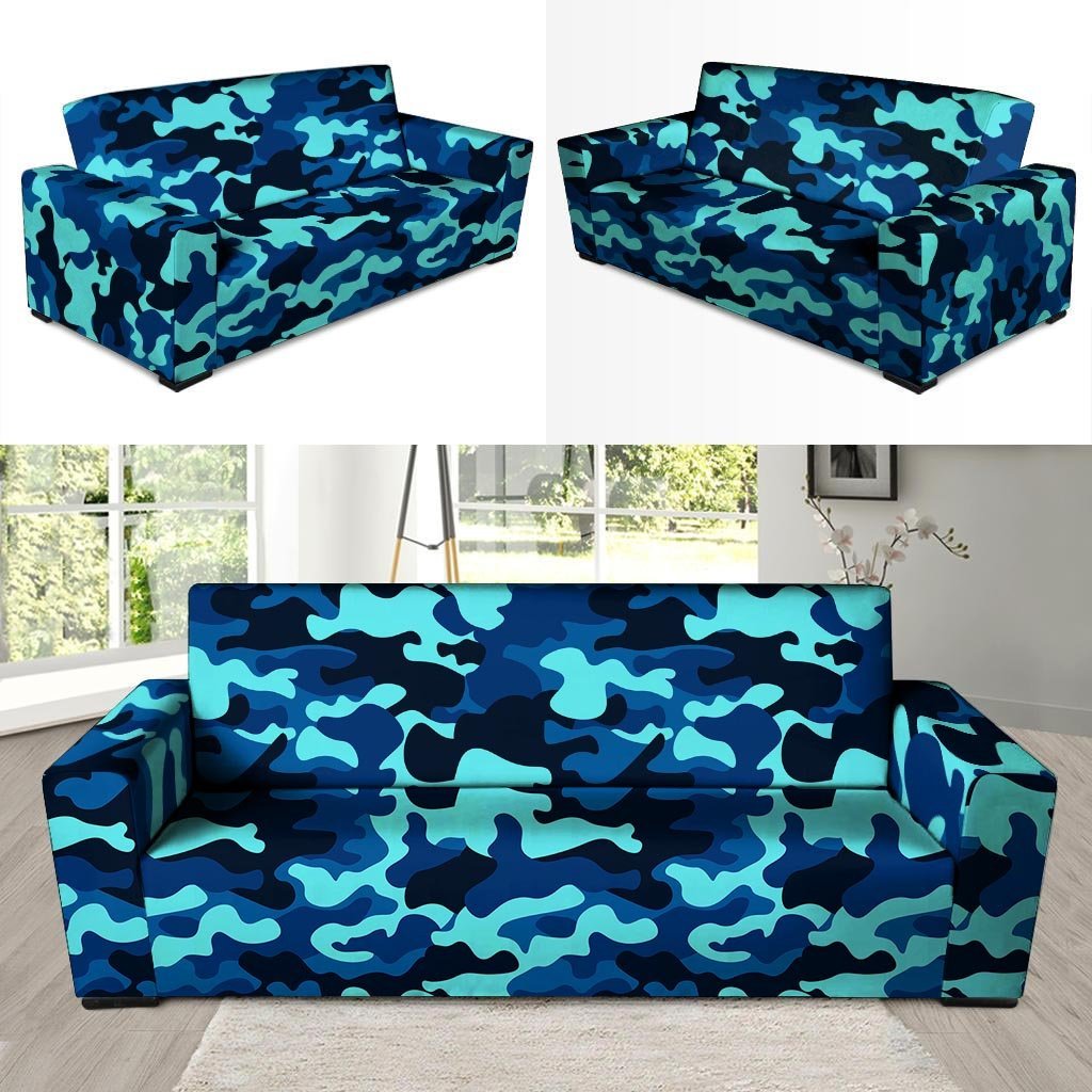 Blue Camoflage Print Sofa Cover-grizzshop