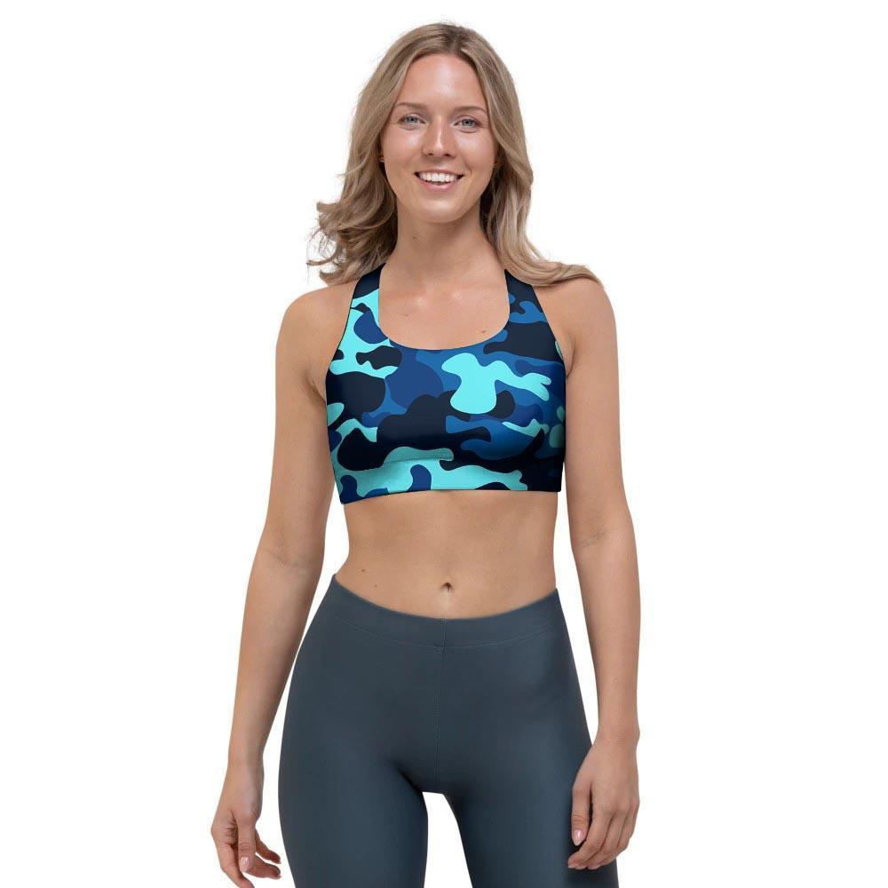 Blue Camoflage Print Sports Bra-grizzshop