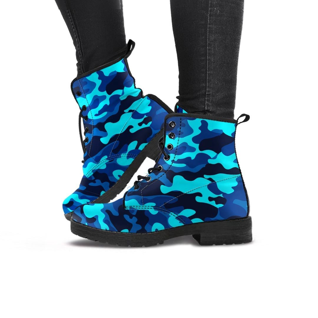 Blue Camoflage Print Women's Boots-grizzshop