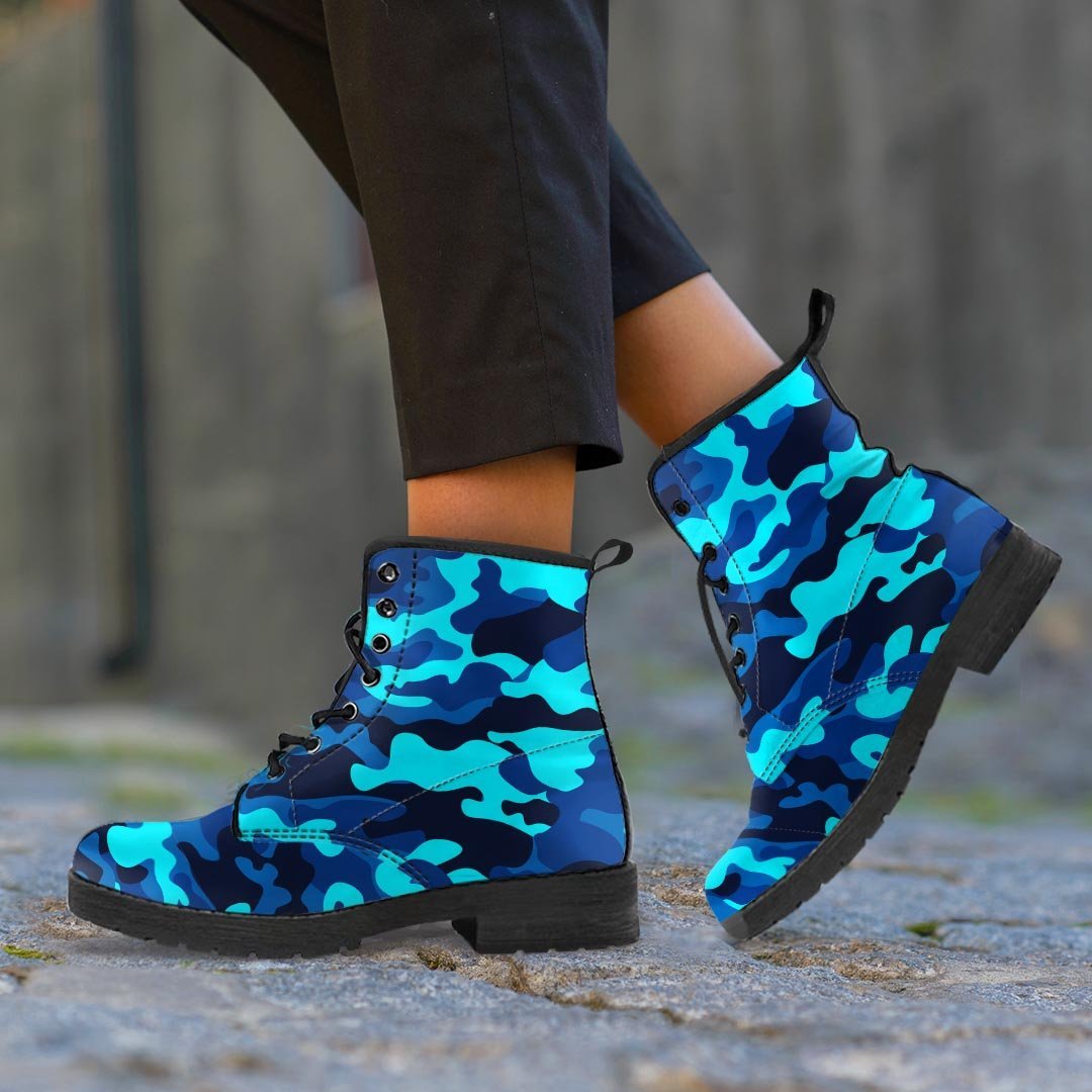 Blue Camoflage Print Women's Boots-grizzshop