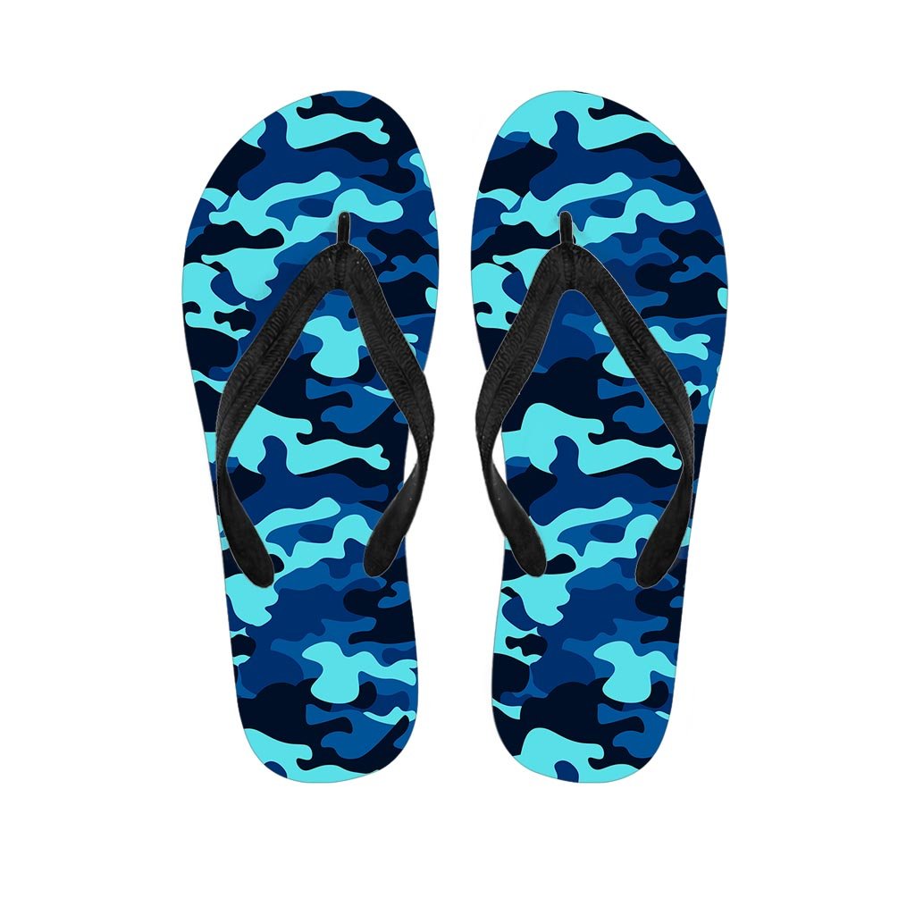 Blue Camoflage Print Women's Flip Flops-grizzshop