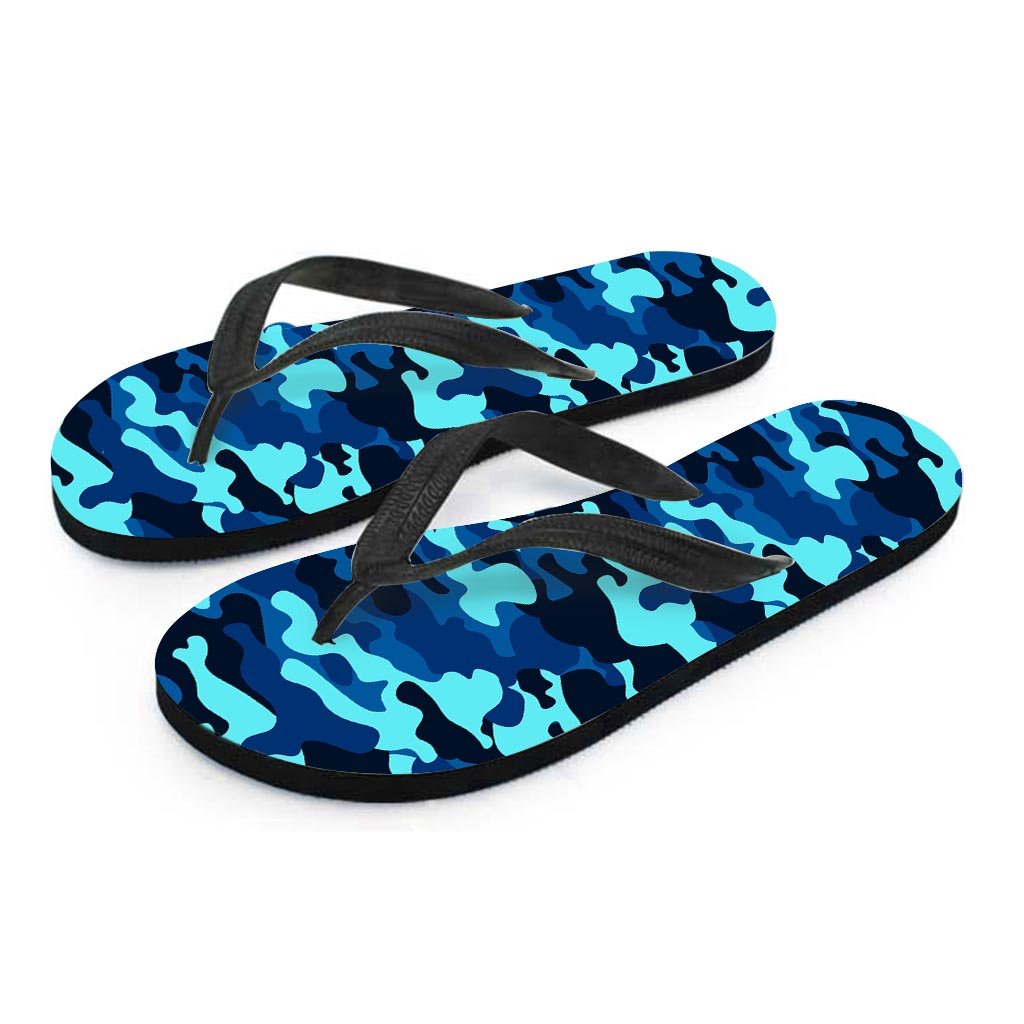 Blue Camoflage Print Women's Flip Flops-grizzshop