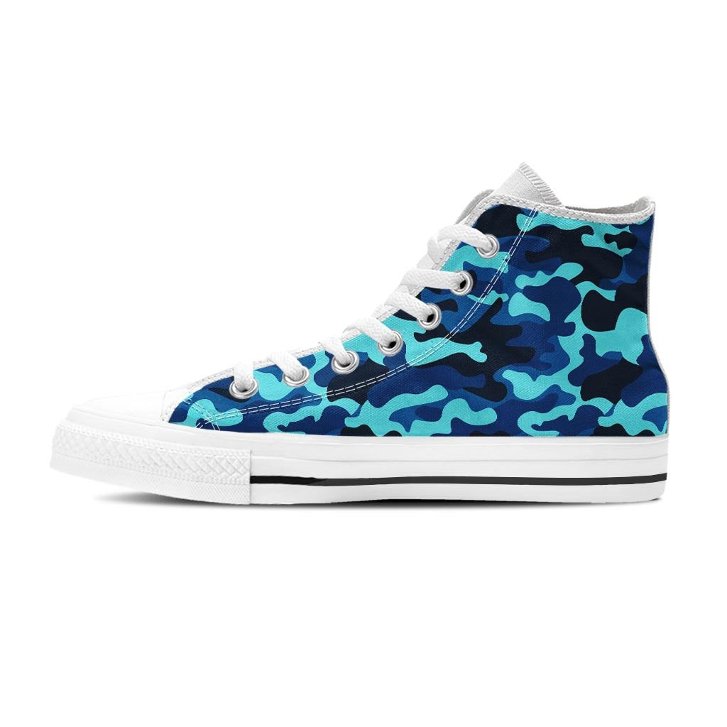 Blue Camoflage Print Women's High Top Shoes-grizzshop