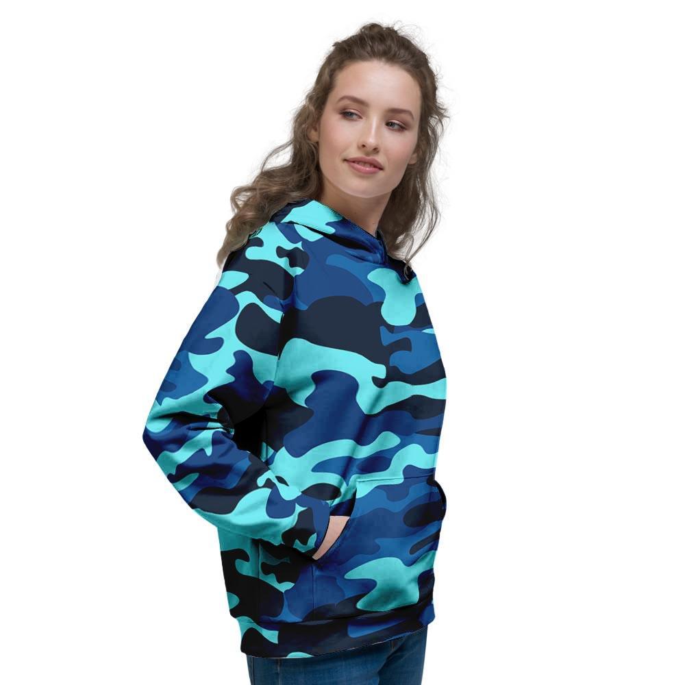 Blue Camoflage Print Women's Hoodie-grizzshop