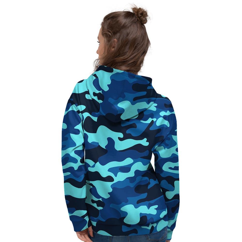 Blue Camoflage Print Women's Hoodie-grizzshop