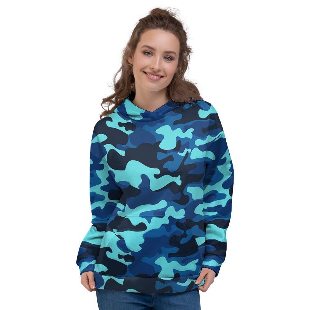 Blue Camoflage Print Women's Hoodie-grizzshop