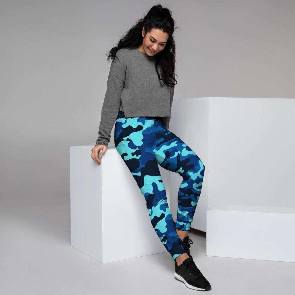 Blue Camoflage Print Women's Joggers-grizzshop