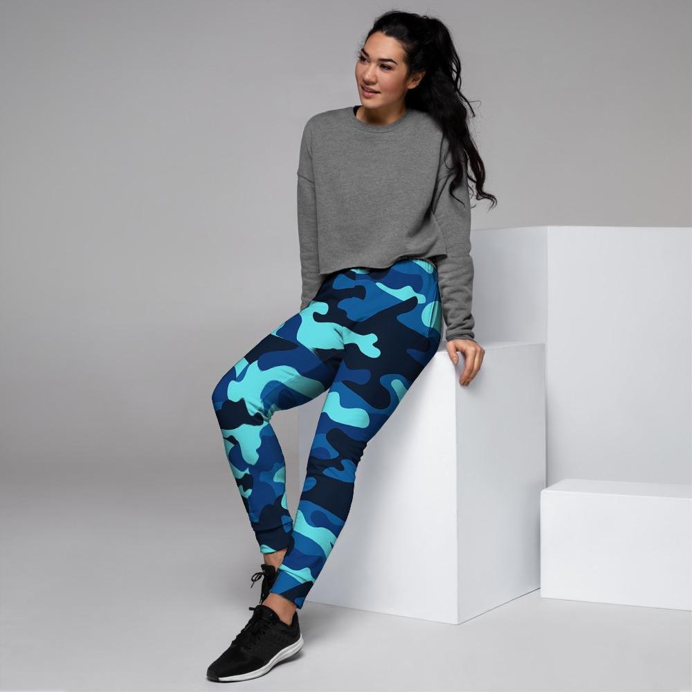 Blue Camoflage Print Women's Joggers-grizzshop