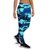 Blue Camoflage Print Women's Joggers-grizzshop