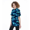 Blue Camoflage Print Women's Short Sleeve Shirts-grizzshop