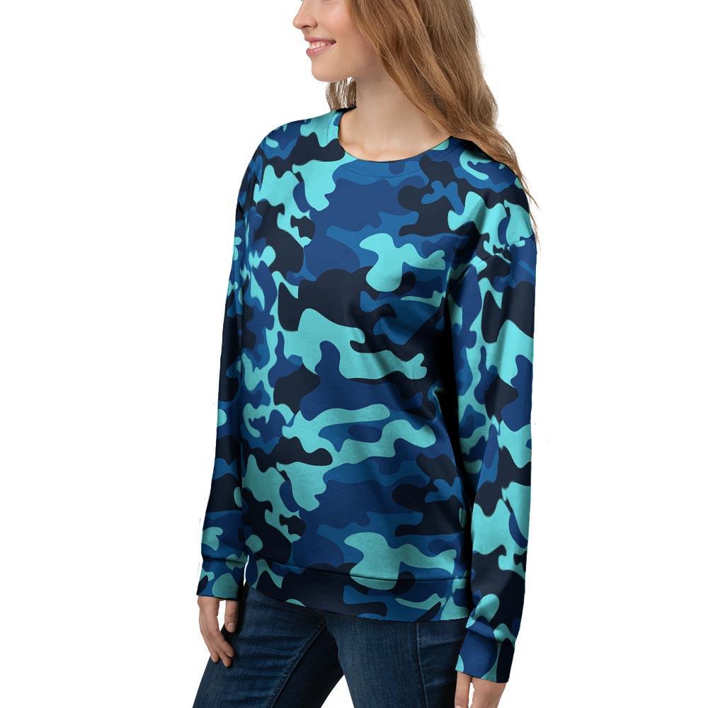 Blue Camoflage Print Women's Sweatshirt-grizzshop