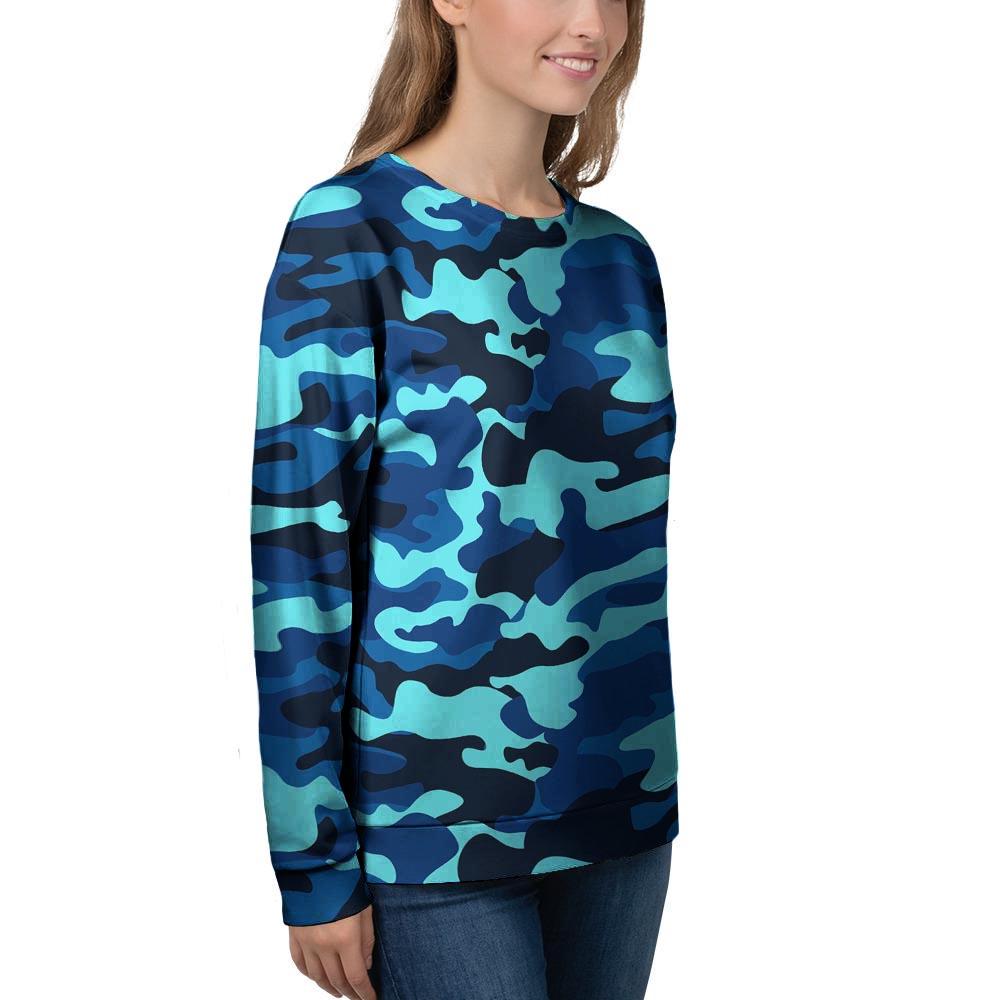 Blue Camoflage Print Women's Sweatshirt-grizzshop