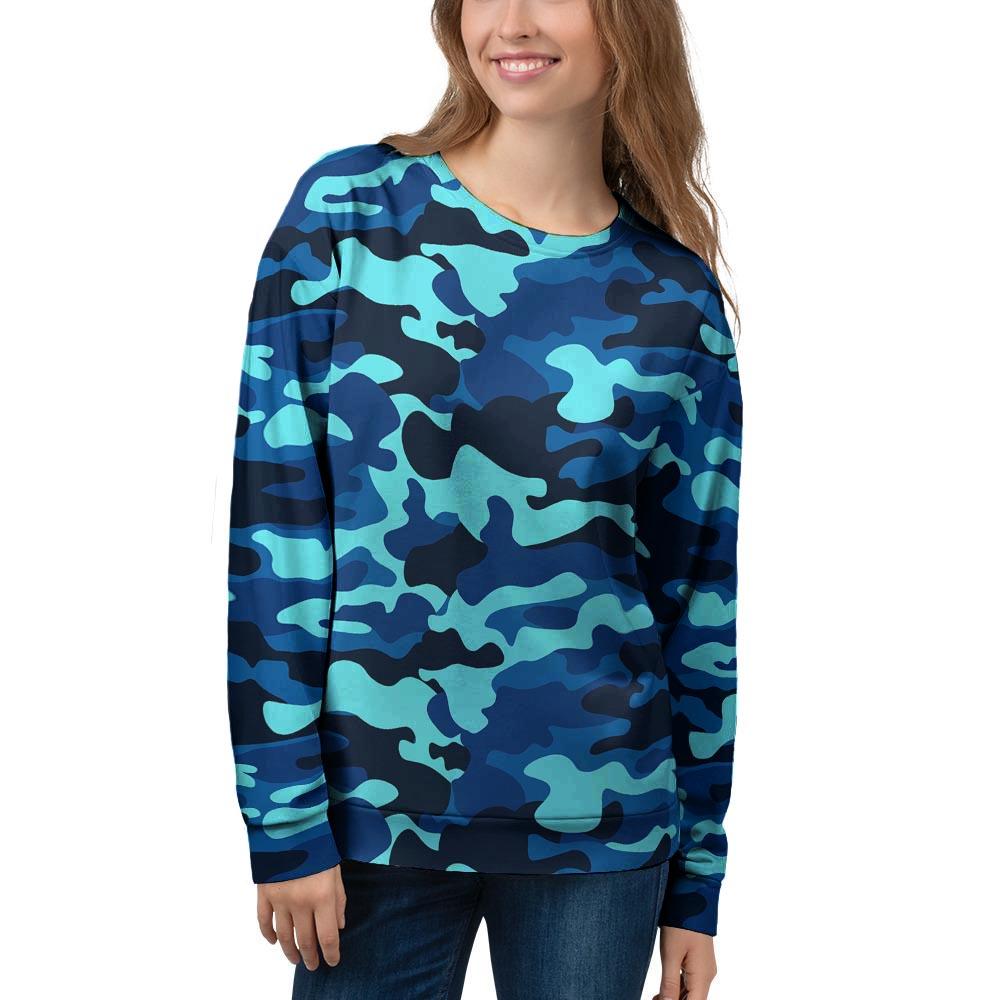 Blue Camoflage Print Women's Sweatshirt-grizzshop