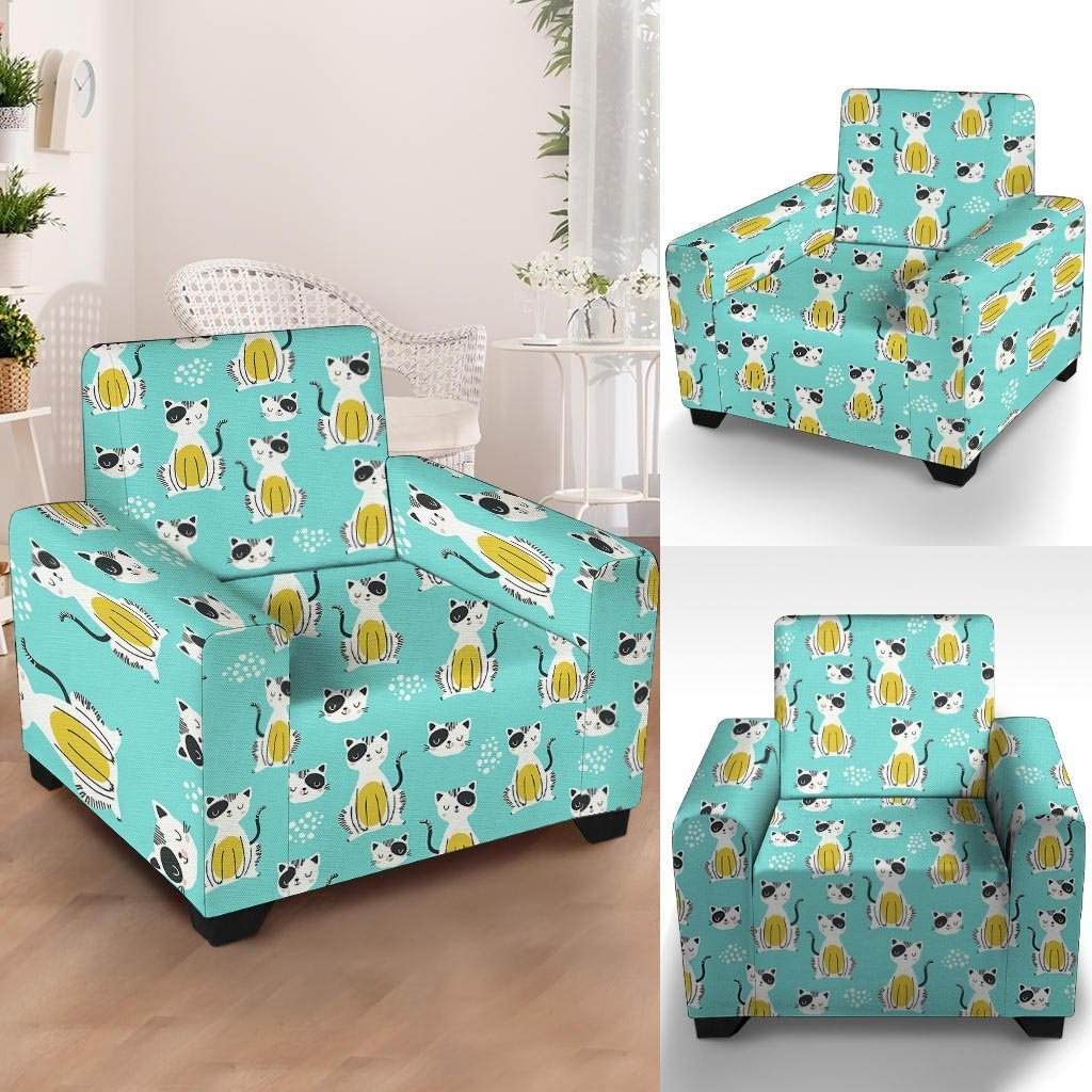 Blue Cat Print Armchair Cover-grizzshop