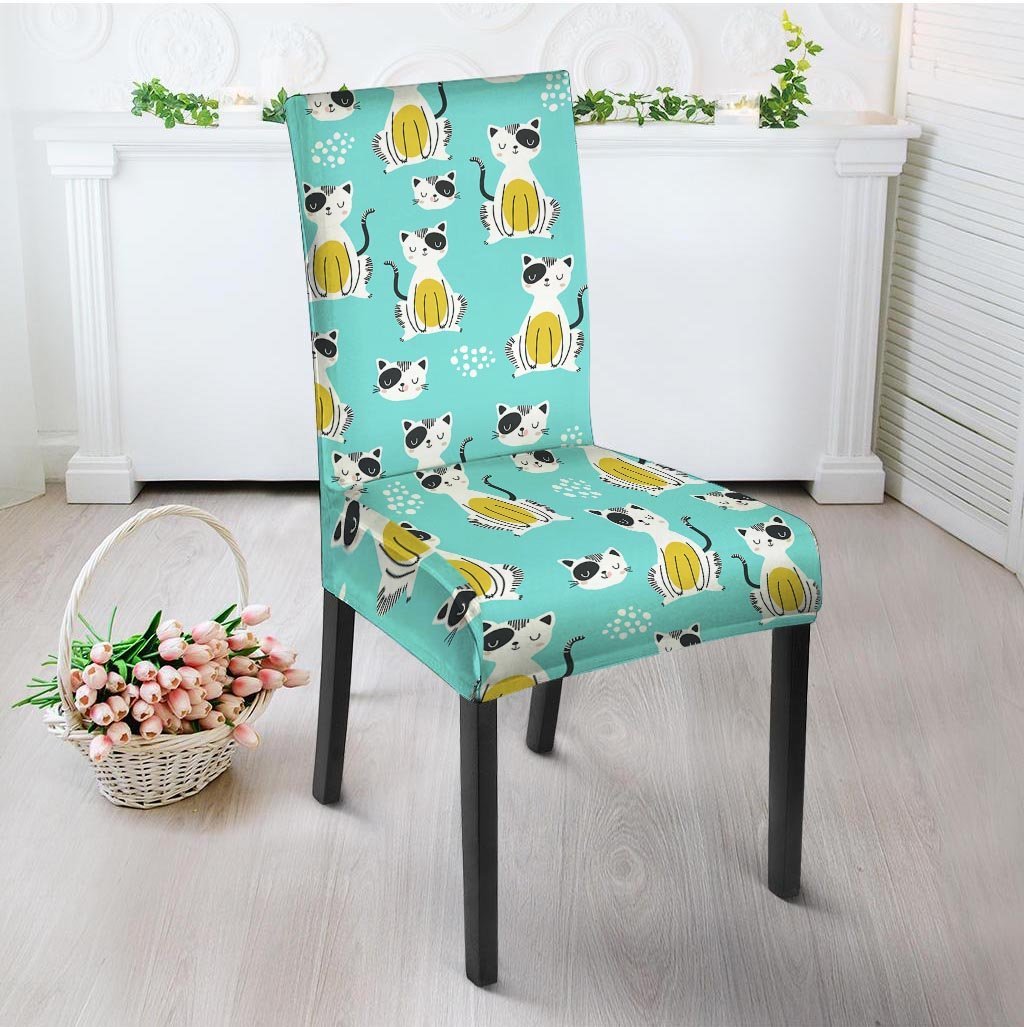 Blue Cat Print Chair Cover-grizzshop