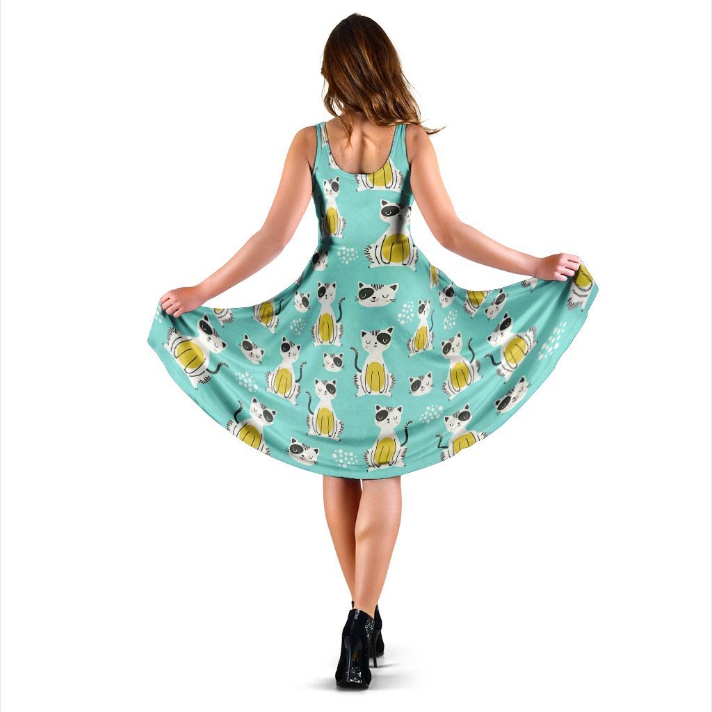 Blue Cat Print Dress-grizzshop