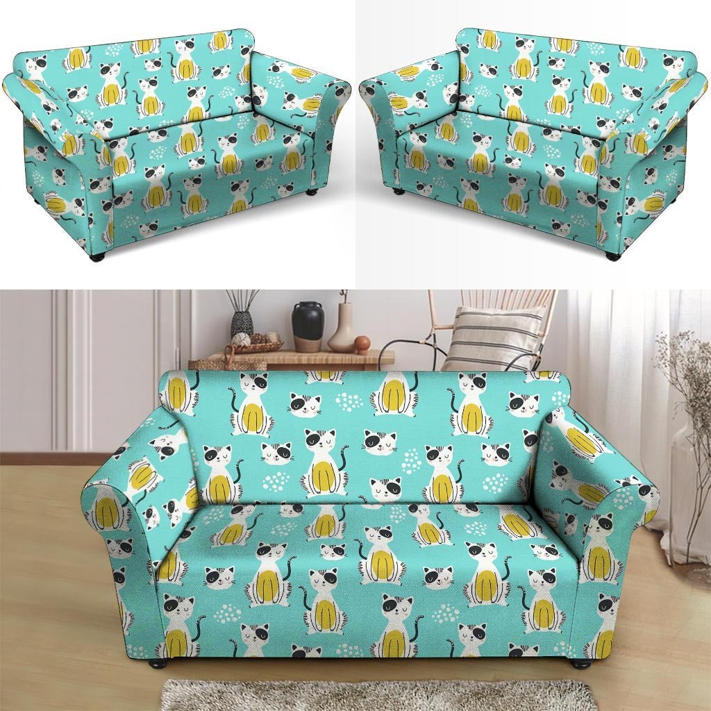 Blue Cat Print Loveseat Cover-grizzshop