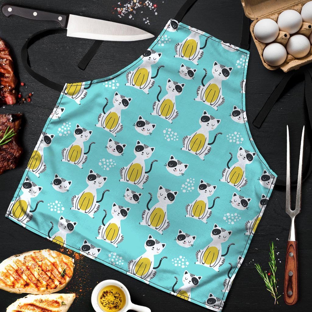 Blue Cat Print Men's Apron-grizzshop