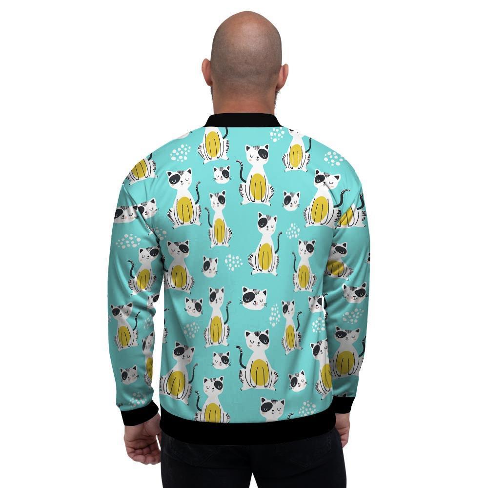 Blue Cat Print Men's Bomber Jacket-grizzshop