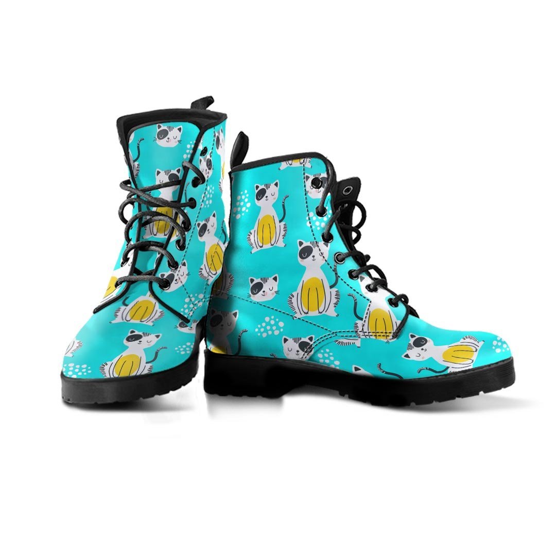 Blue Cat Print Men's Boots-grizzshop