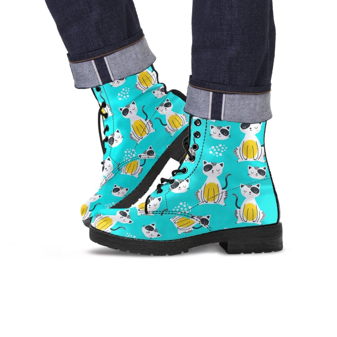 Blue Cat Print Men's Boots-grizzshop