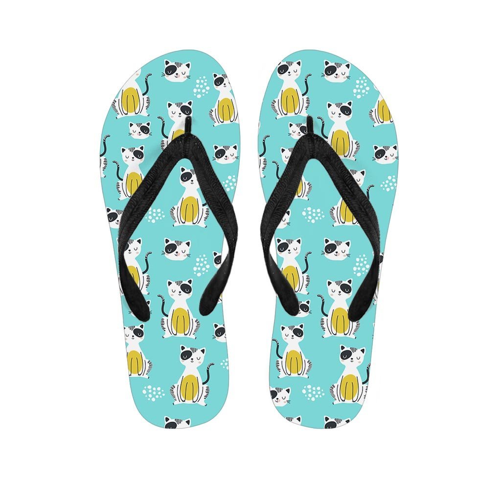 Blue Cat Print Men's Flip Flops-grizzshop