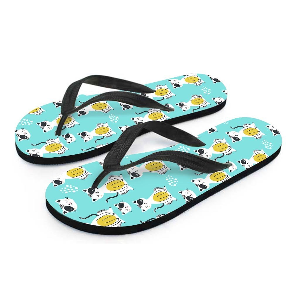 Blue Cat Print Men's Flip Flops-grizzshop