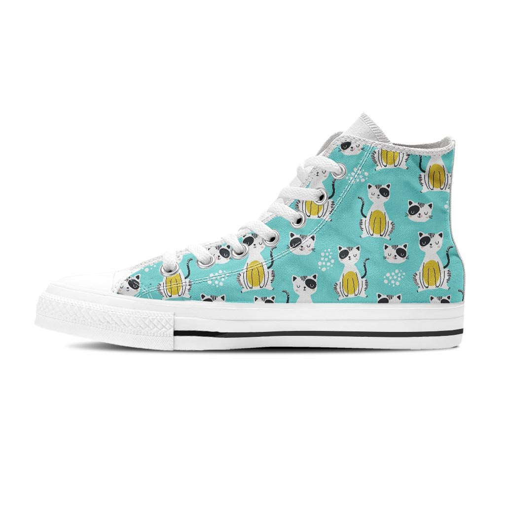 Blue Cat Print Men's High Top Shoes-grizzshop