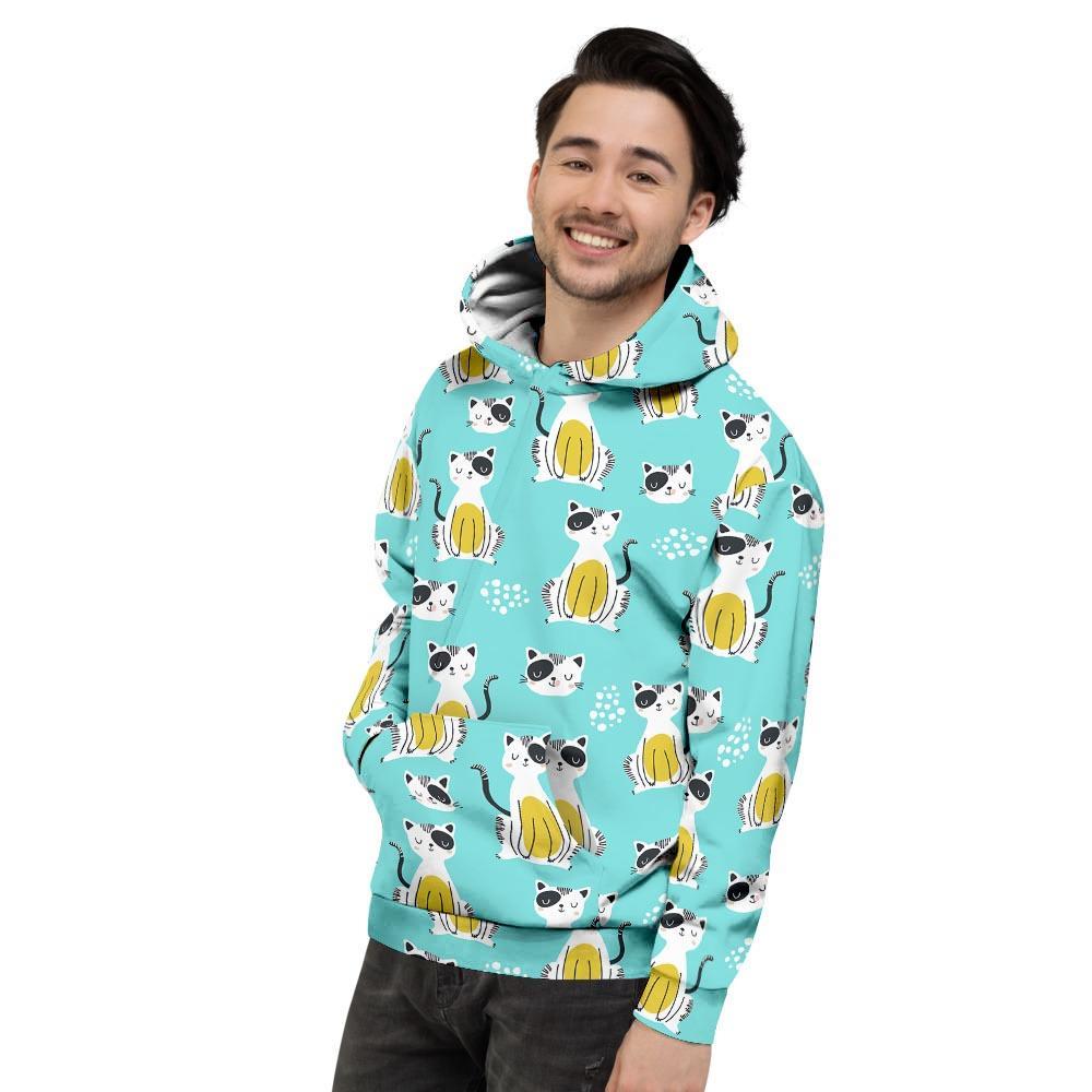 Blue Cat Print Men's Hoodie-grizzshop