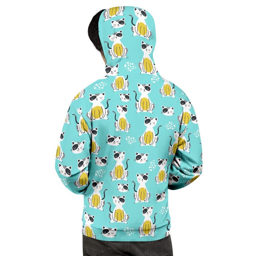 Blue Cat Print Men's Hoodie-grizzshop