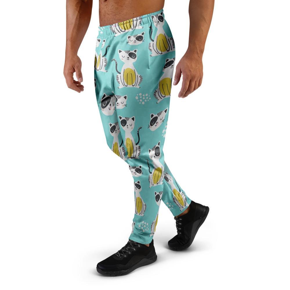 Blue Cat Print Men's Joggers-grizzshop