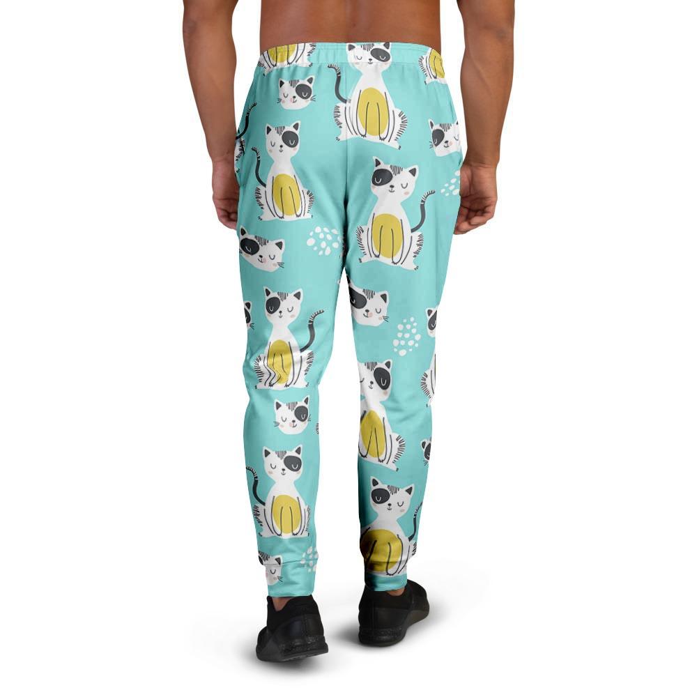 Blue Cat Print Men's Joggers-grizzshop