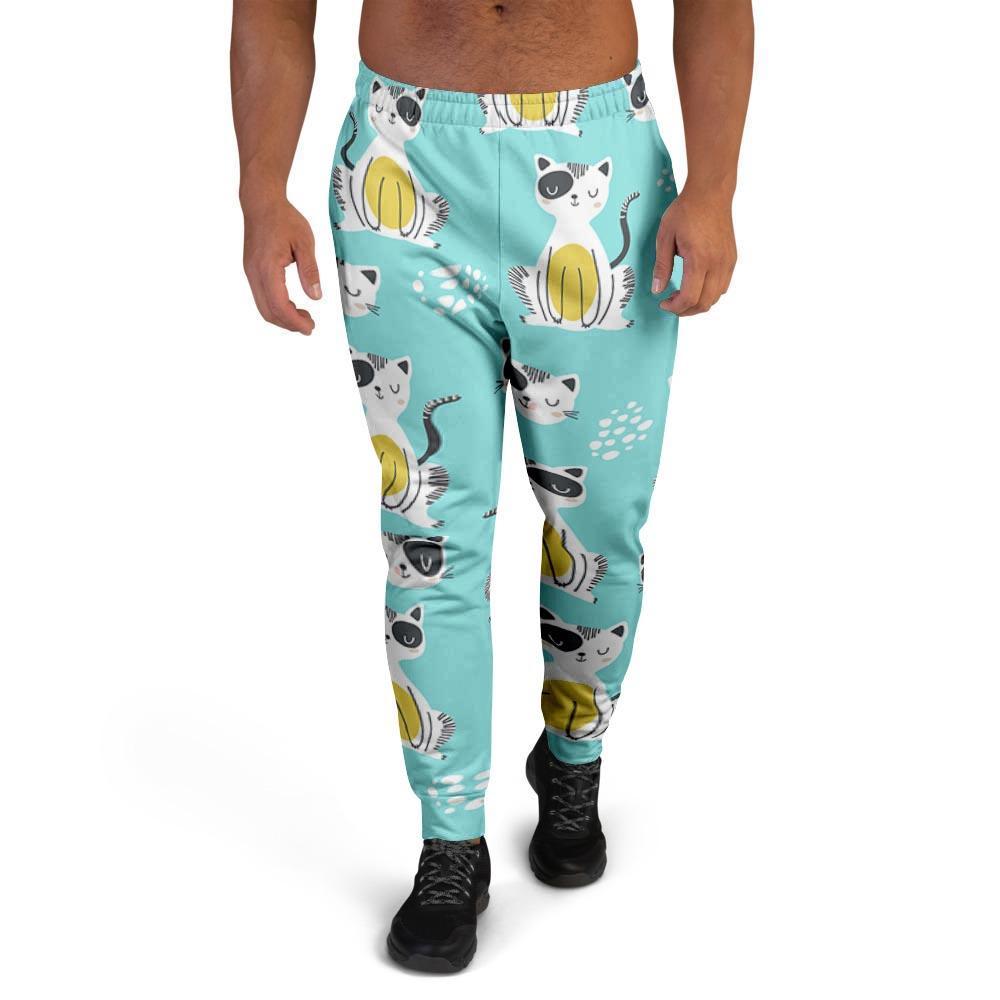 Blue Cat Print Men's Joggers-grizzshop