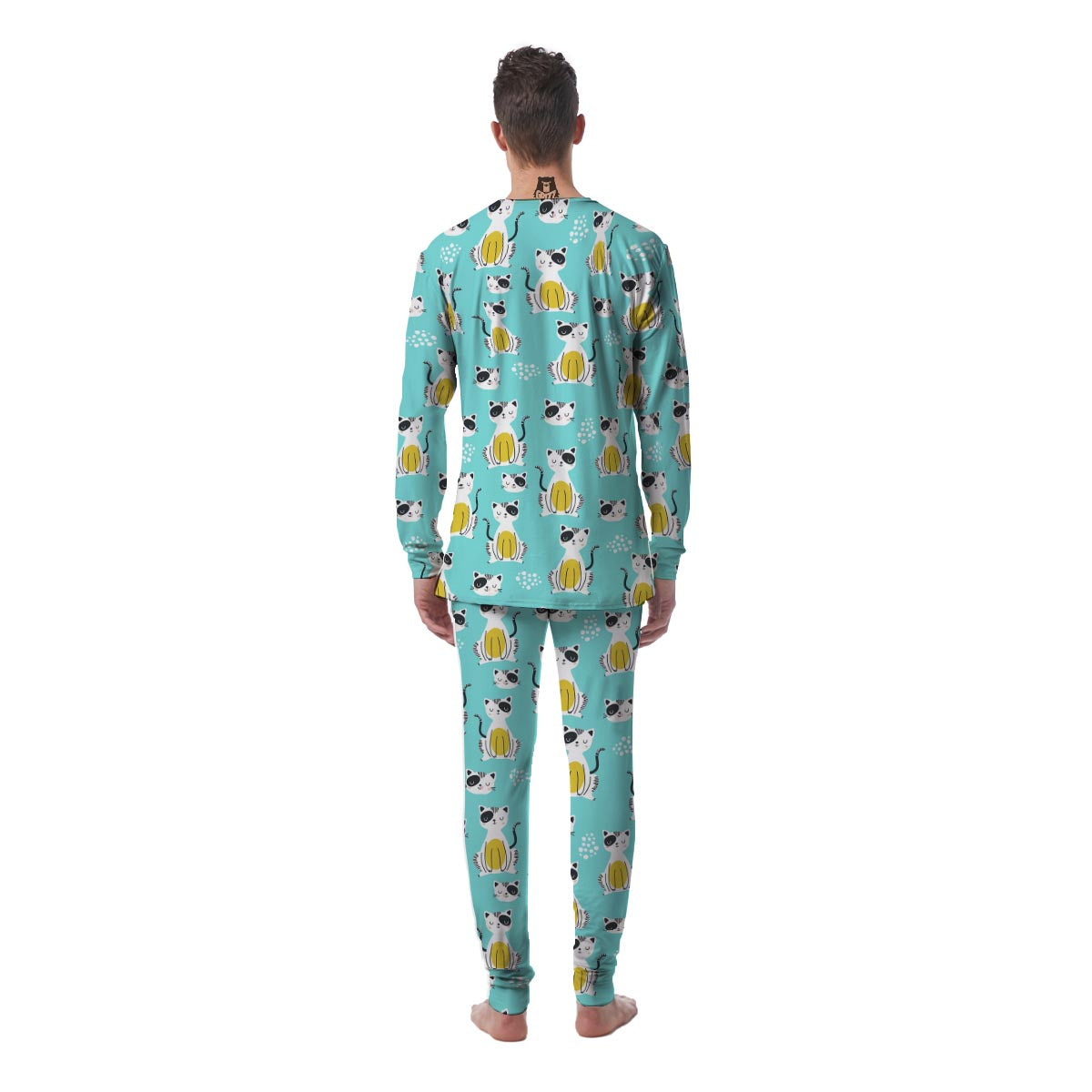 Blue Cat Print Men's Pajamas-grizzshop