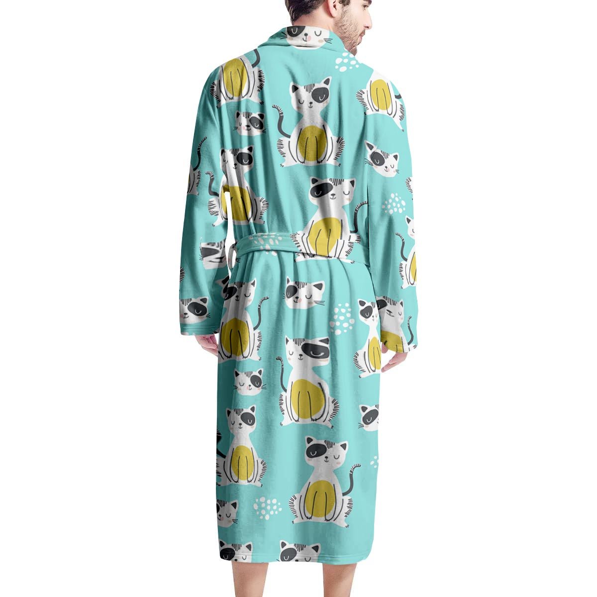 Blue Cat Print Men's Robe-grizzshop