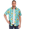 Blue Cat Print Men's Short Sleeve Shirt-grizzshop