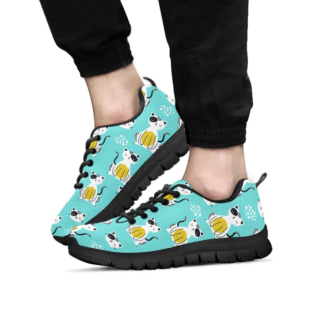 Blue Cat Print Men's Sneakers-grizzshop